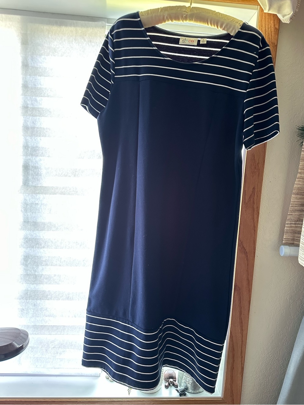 Denim & Co. Navy Nautical Striped A-Line Panel Seam Dress - Size M